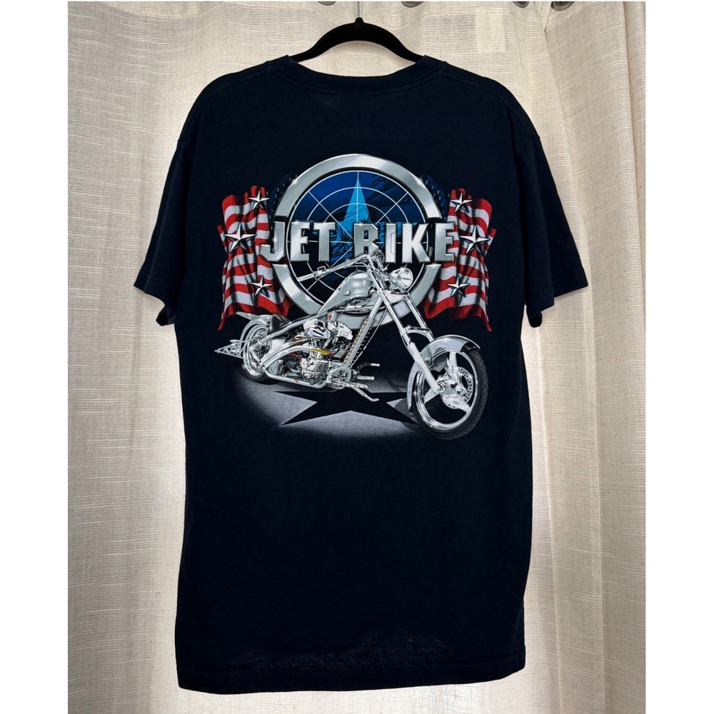 Y2K 2004 Vintage American Chopper Shirt Jet Bike American Flag Navy Blue Mens XL